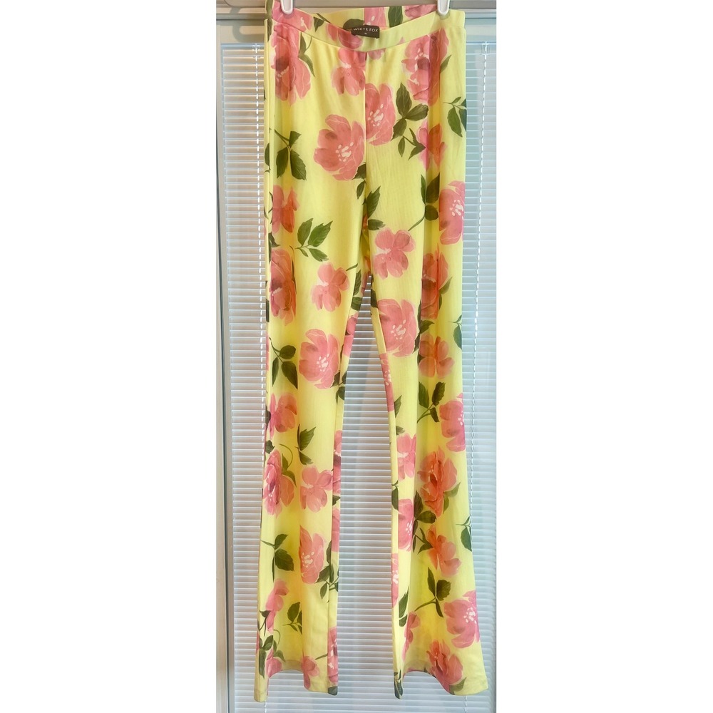 White Fox Boutique Women's multi Trousers Yellow Flower Flare Size Medium